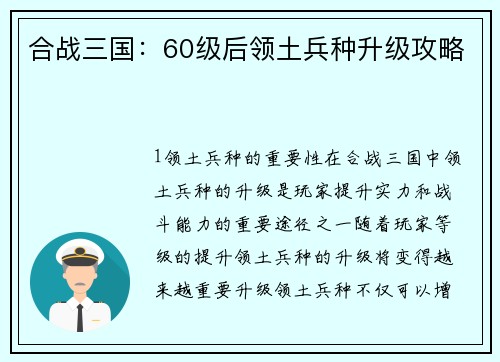 合战三国：60级后领土兵种升级攻略